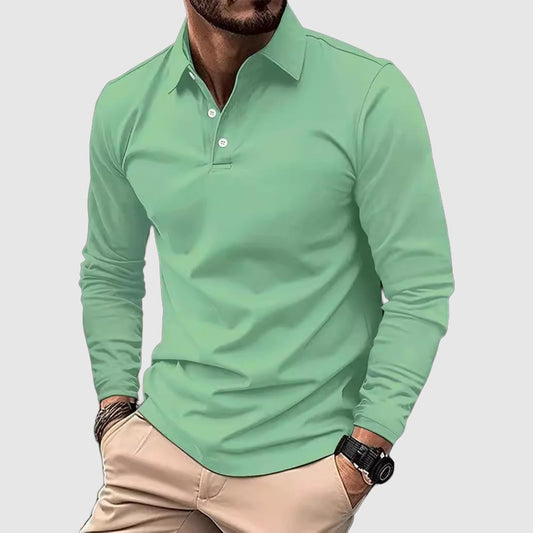 Men’s Long Sleeve Polo Shirt Casual Smart Fit Cotton Blend Button Collar Lightweight Fall Office & Golf Style Sizes S–XL