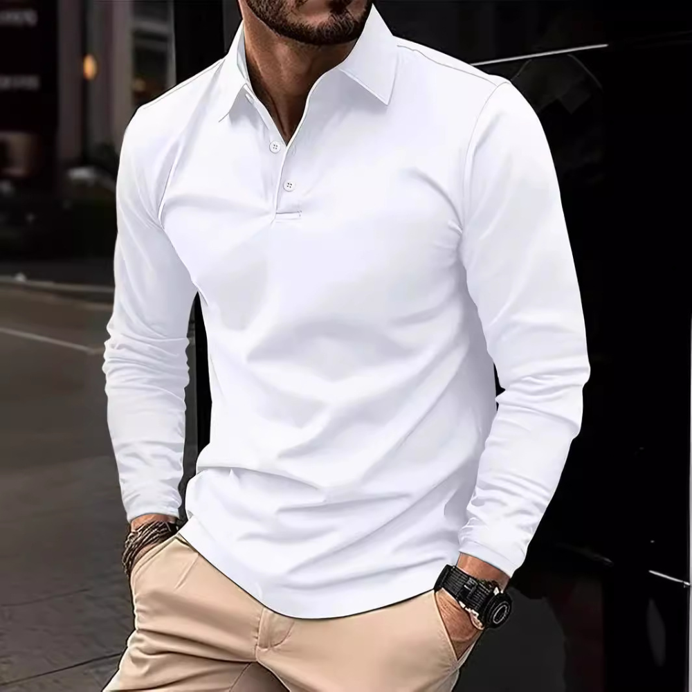 Men’s Long Sleeve Polo Shirt – Casual Smart Fit – Cotton Blend – Button Collar – Lightweight – Fall Office & Golf Style – Sizes S–3XL