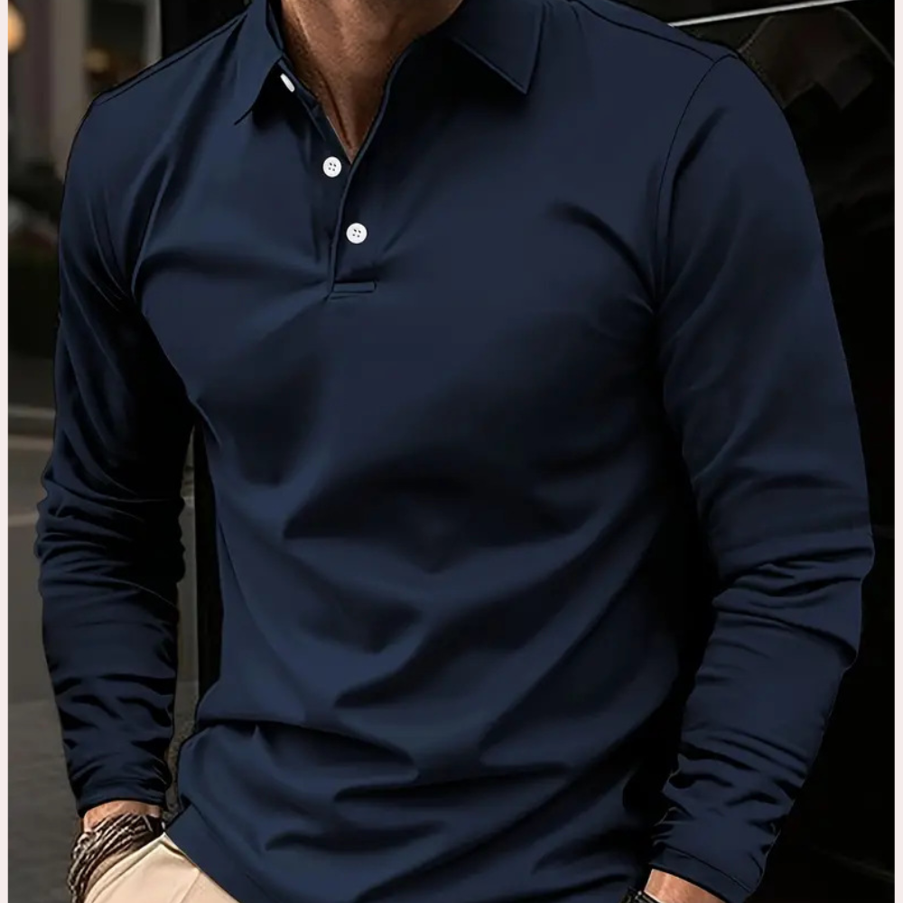 Men’s Long Sleeve Polo Shirt – Casual Smart Fit – Cotton Blend – Button Collar – Lightweight – Fall Office & Golf Style – Sizes S–3XL
