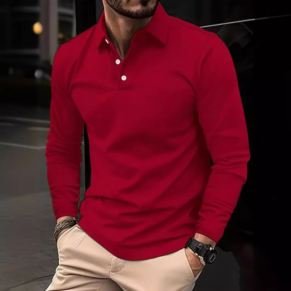 Men’s Long Sleeve Polo Shirt – Casual Smart Fit – Cotton Blend – Button Collar – Lightweight – Fall Office & Golf Style – Sizes S–3XL