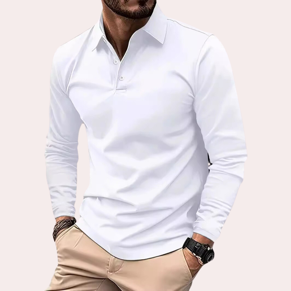 Men’s Long Sleeve Polo Shirt Casual Smart Fit Cotton Blend Button Collar Lightweight Fall Office & Golf Style Sizes S–XL
