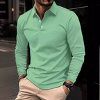 Men’s Long Sleeve Polo Shirt – Casual Smart Fit – Cotton Blend – Button Collar – Lightweight – Fall Office & Golf Style – Sizes S–3XL