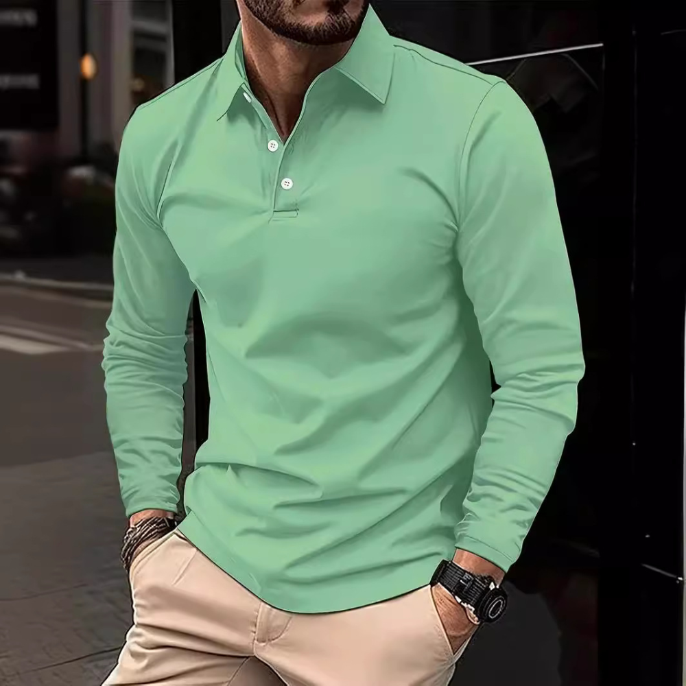 Men’s Long Sleeve Polo Shirt – Casual Smart Fit – Cotton Blend – Button Collar – Lightweight – Fall Office & Golf Style – Sizes S–3XL
