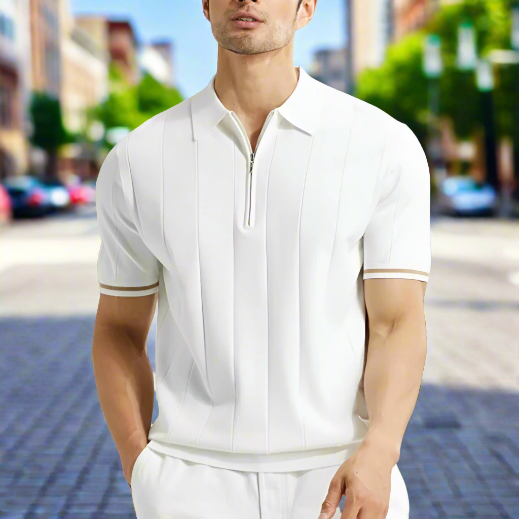 Men’s Classic Polo Shirt – Short Sleeve – Slim Fit – Cotton – Summer Casual Style – Navy Blue – White – Work & Golf Wear – M–XXL