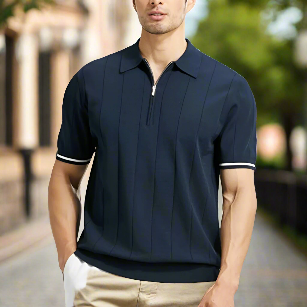 Men’s Classic Polo Shirt – Short Sleeve – Slim Fit – Cotton – Summer Casual Style – Navy Blue – White – Work & Golf Wear – M–XXL