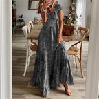 Women’s Boho Maxi Dress – Tiered Flowy Design – Short Sleeve – Smocked Waist – Lightweight Fabric – Summer Casual Style – S–3XL