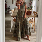 Women’s Boho Maxi Dress – Tiered Flowy Design – Short Sleeve – Smocked Waist – Lightweight Fabric – Summer Casual Style – S–3XL