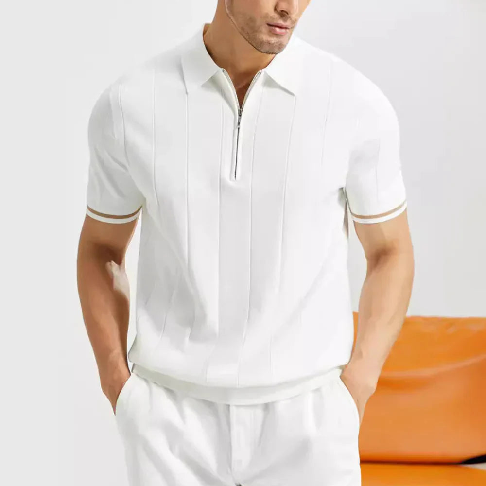 Men’s Classic Polo Shirt – Short Sleeve – Slim Fit – Cotton – Summer Casual Style – Navy Blue – White – Work & Golf Wear – M–XXL