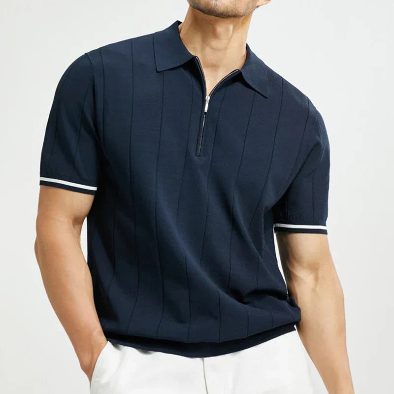 Men’s Classic Polo Shirt – Short Sleeve – Slim Fit – Cotton – Summer Casual Style – Navy Blue – White – Work & Golf Wear – M–XXL