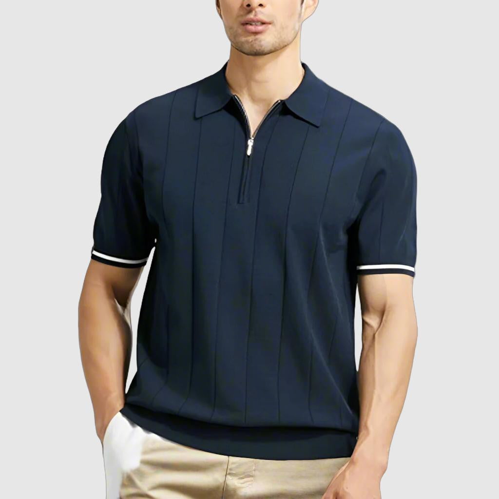 Men’s Classic Polo Shirt – Short Sleeve – Slim Fit – Cotton – Summer Casual Style – Navy Blue – White – Work & Golf Wear – M–XXL