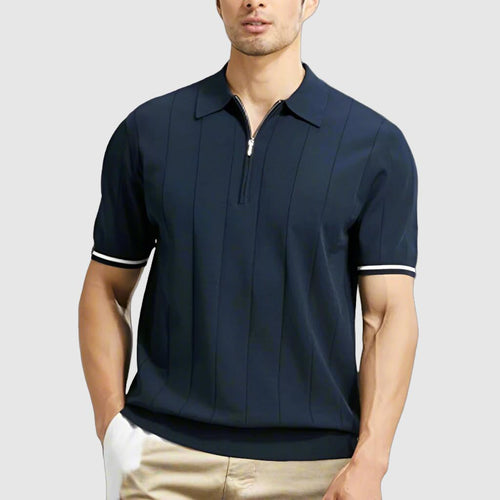 Men’s Classic Polo Shirt – Short Sleeve – Slim Fit – Cotton – Summer Casual Style – Navy Blue – White – Work & Golf Wear – M–XXL
